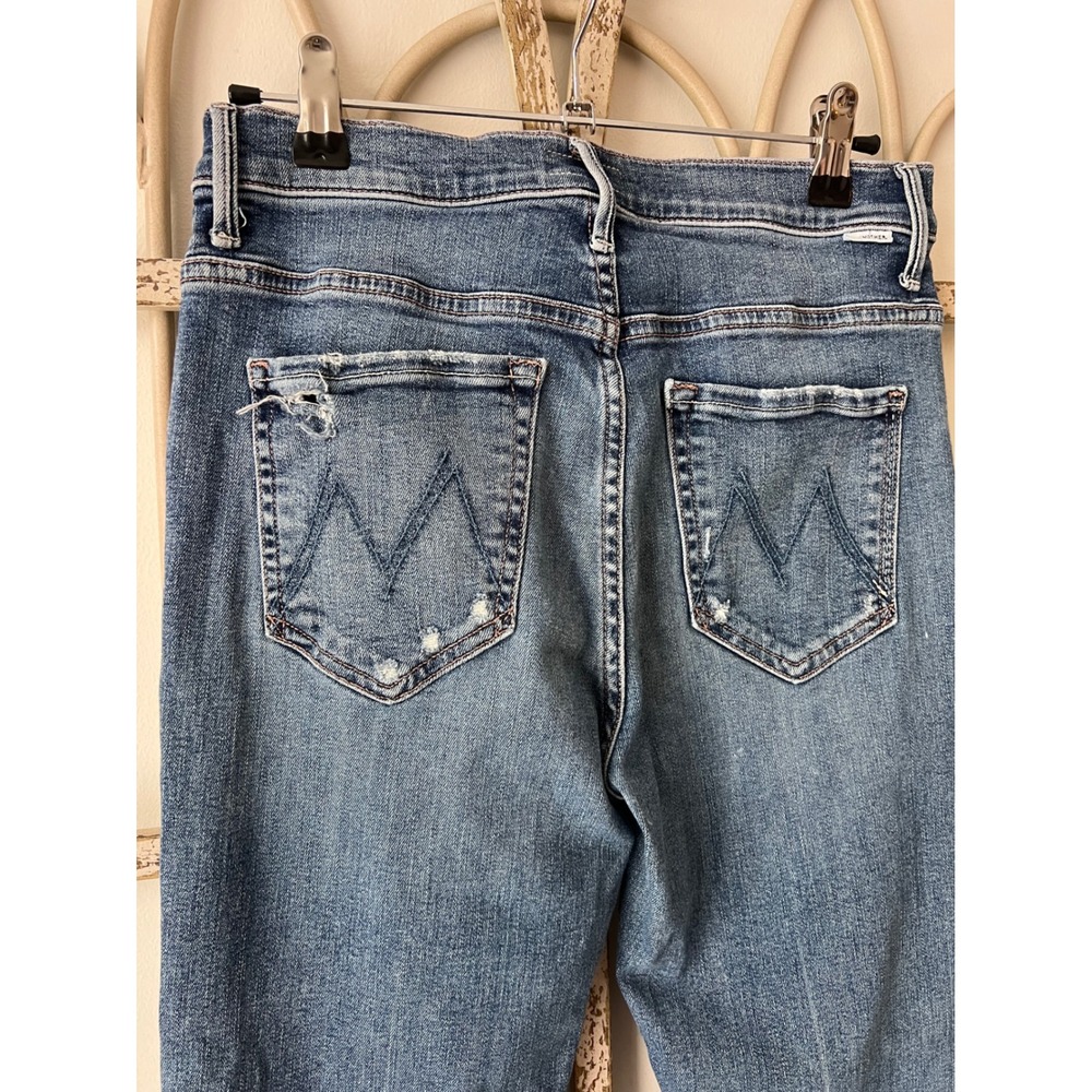 MOTHER Medium Blue Distressed Ankle Crop Jeans - Picture 9 of 9